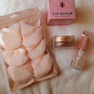 Lip Scrub, Lip Oil, Body Glitter And Powder Puffs